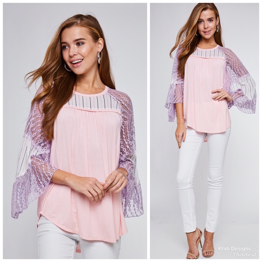 🌸LAST 1! Multi Print Sheer Wise Sleeve Top! - Picture 1 of 8